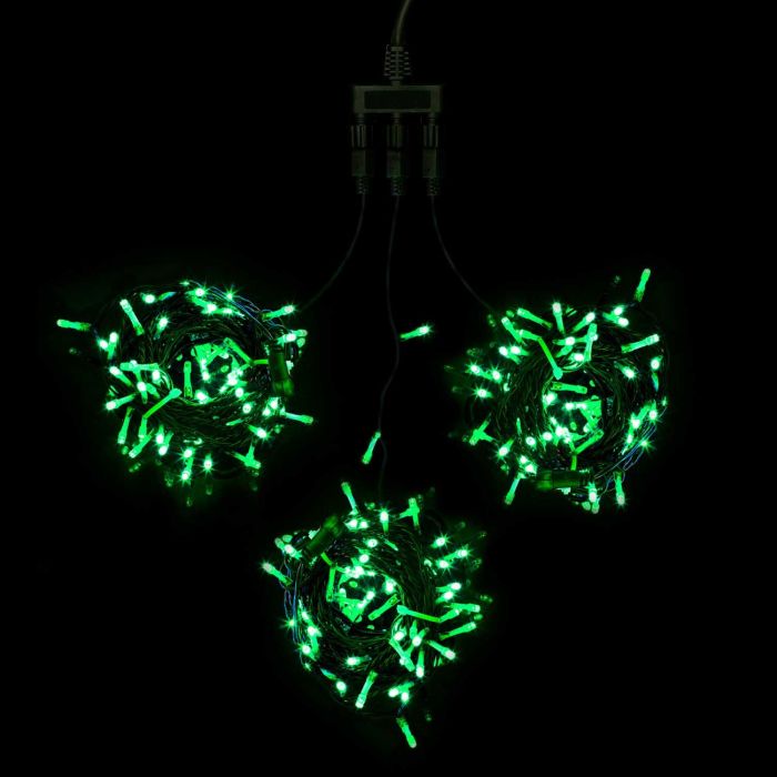 Set of 3 Green LED Ropes with Yellow LED Flashing, 20m each, 600 LEDs total, black rubber wire, IP54 03-104_BL